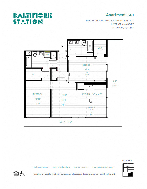 Floor plan for 2 beds, 2 baths, 1185 sqft
